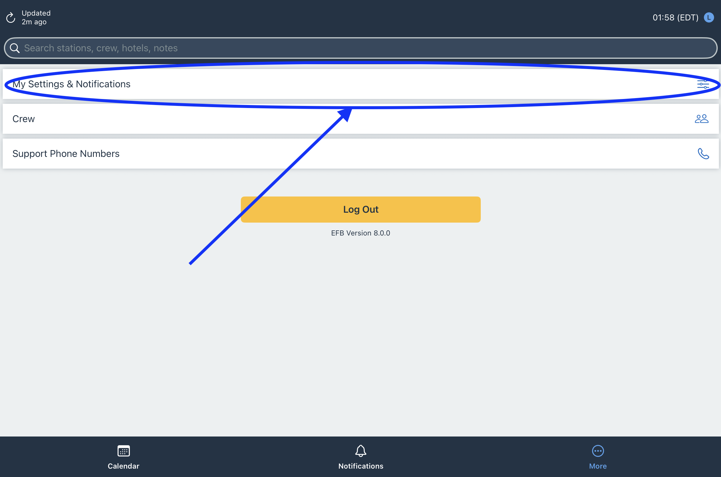 Tap My Settings and Notifications
